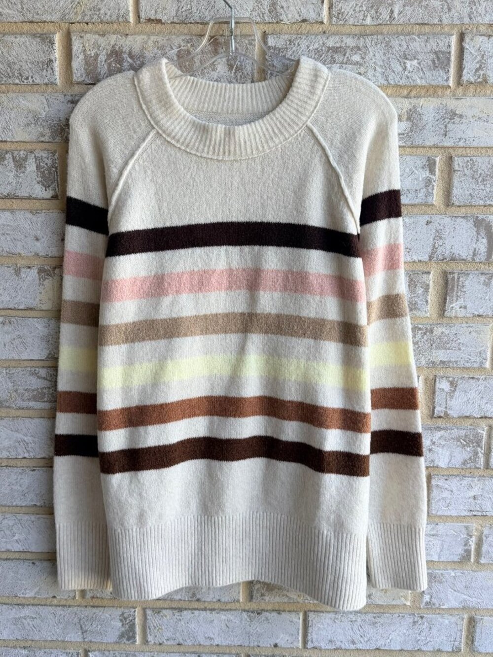 AERIE Long Sleeve Crew Neck Multicolor Striped Oversized Sweater Women's Size S.